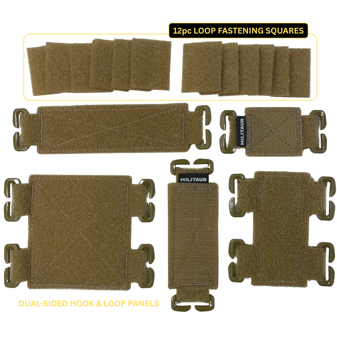 Militaur patch panel set in coyote brown what is included per pack