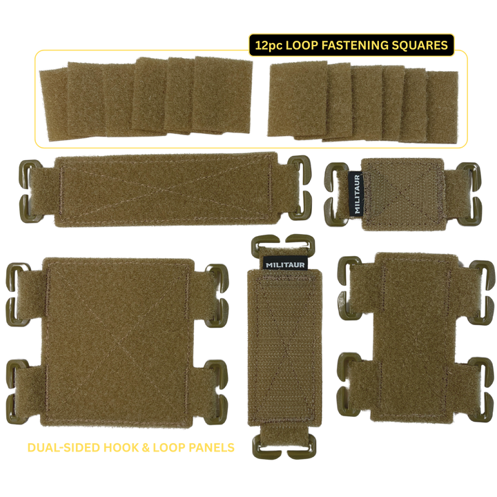 Militaur patch panel set in coyote brown what is included per pack