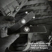 Militaur strap keepers come in a pack with four 1 inch keepers and two 1.5 inch keepers