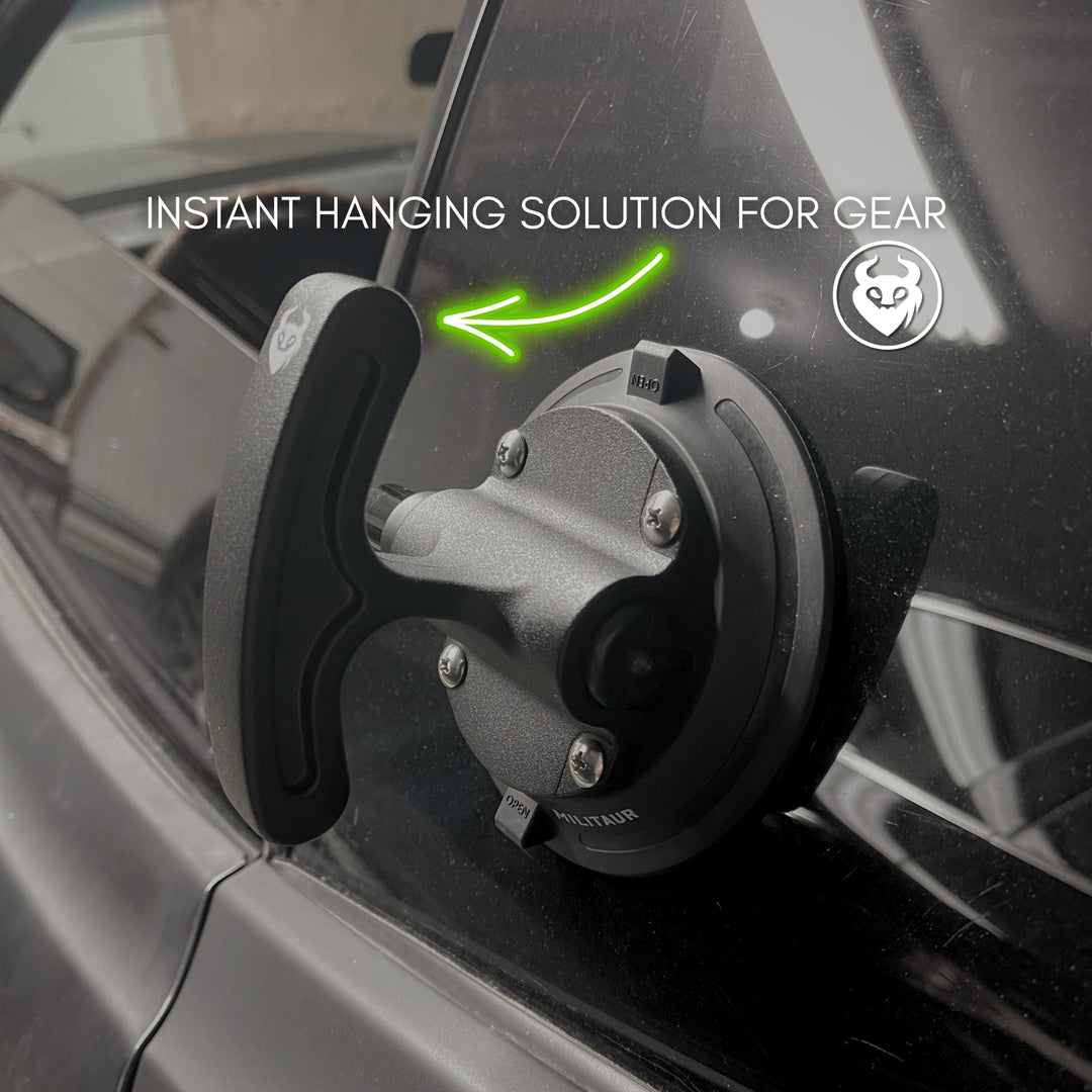 black suction handle by militaur for instant hanging solutions for gear