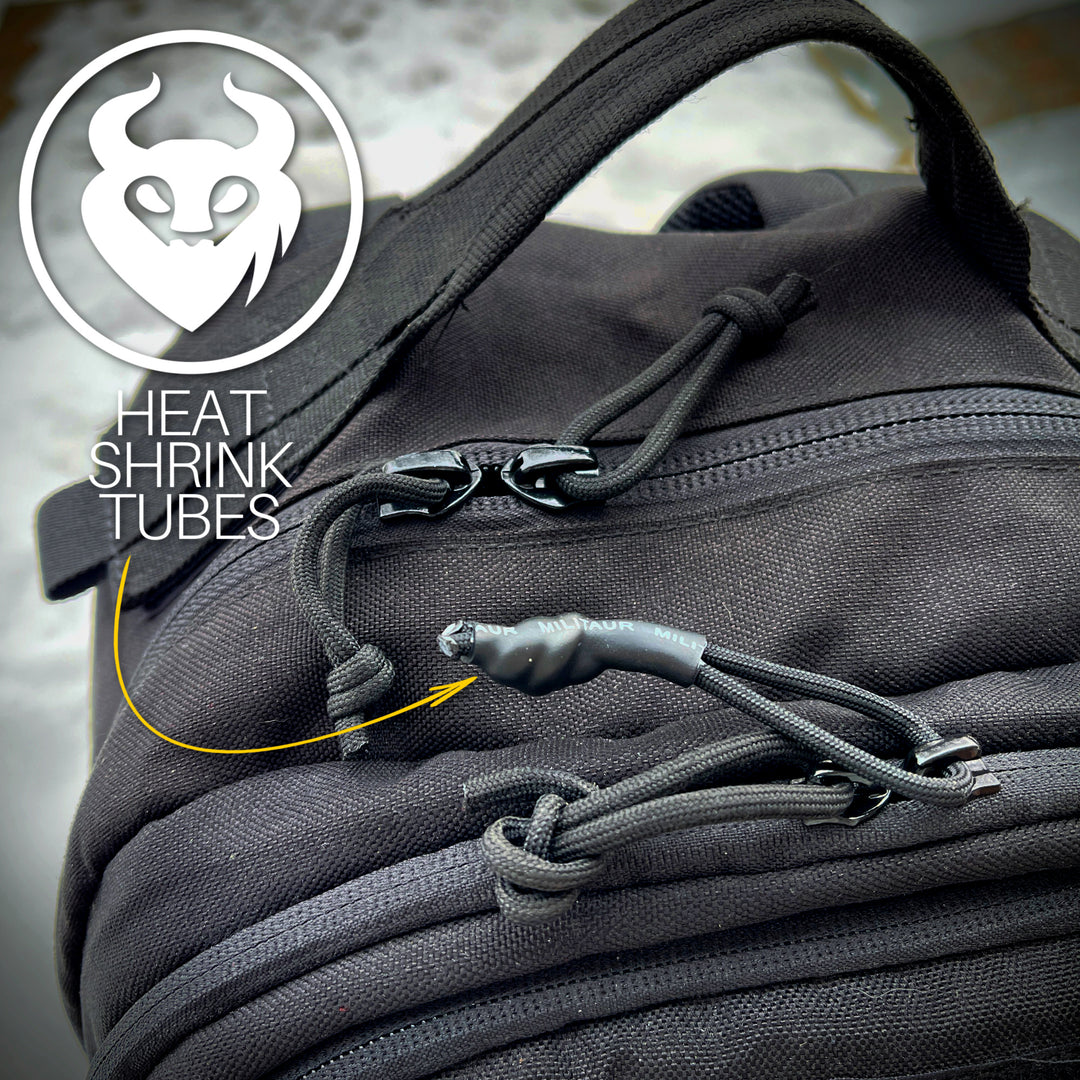 black paracord heat tube by militaur on  backpack