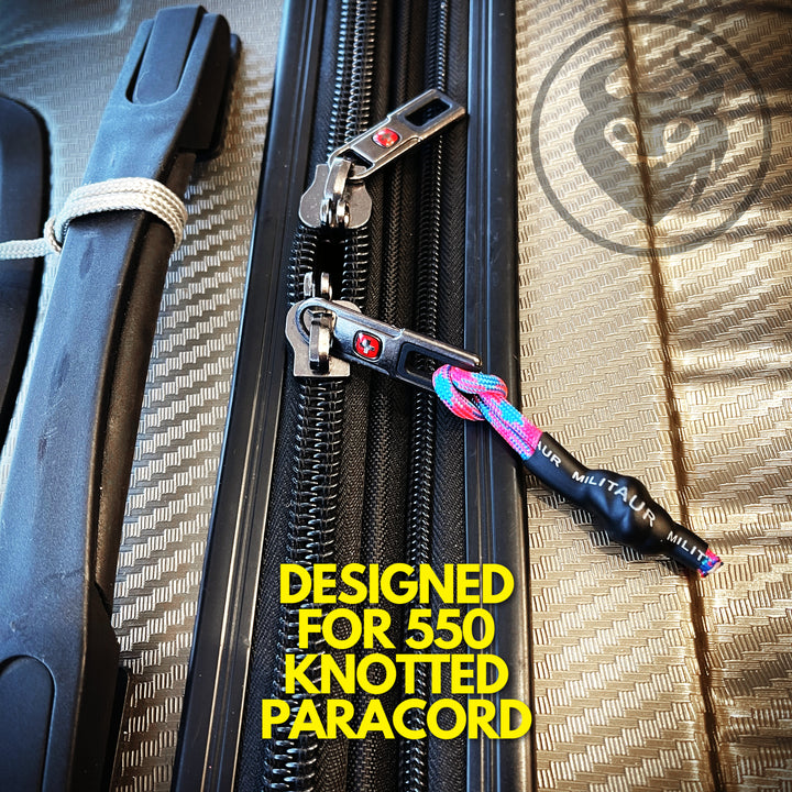 black zipper rubber pull cord by militaur on luggage