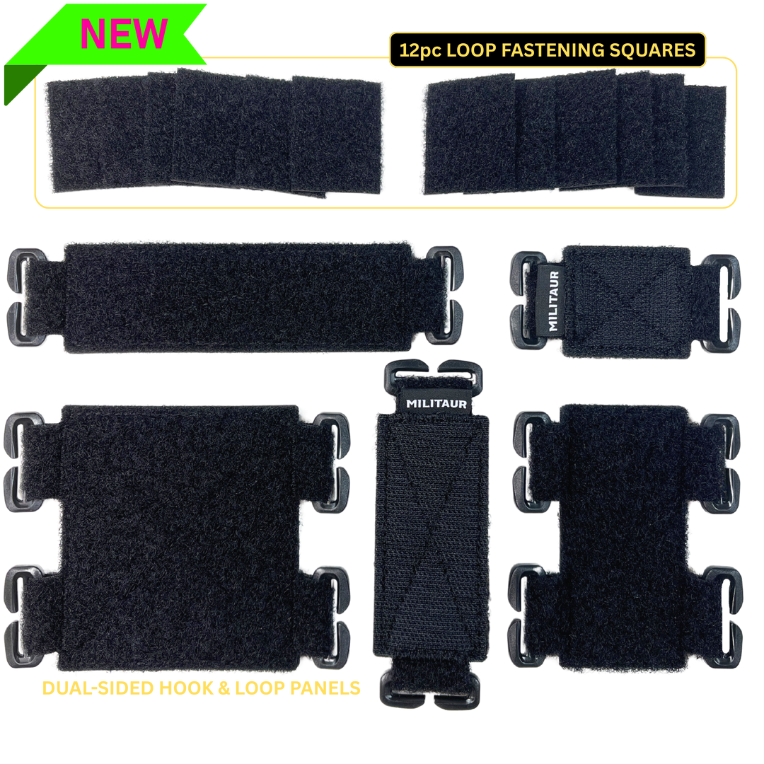 Militaur black panel set showing all pieces per pack