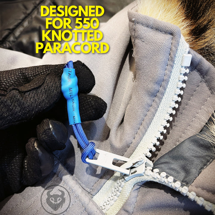 blue zipper pull tab from militaur heat shrink tube