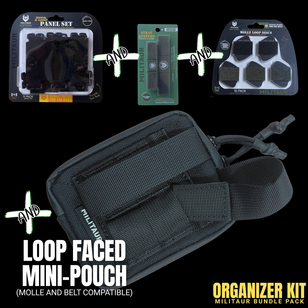 includes panel set black, loop pouch black, strap keepers green, loop discs black and green 