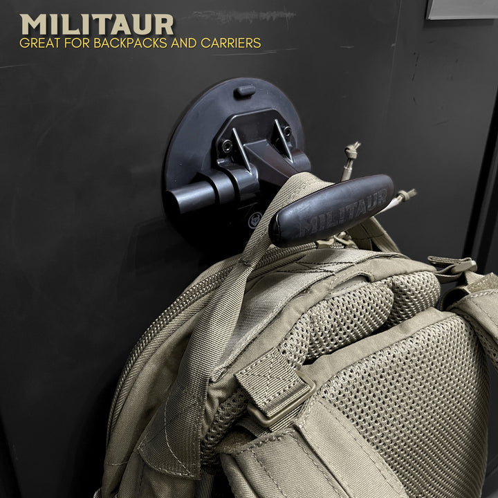 militaur suction handle on a locker holding a backpack and plate carrier