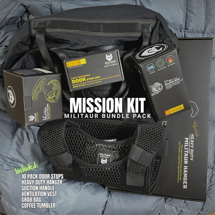 Mission Kit: Door Stops + Hanger + Suction Handle + Grab Bag + Ventilation Vest + FREE MILITAUR Coffee Tumbler