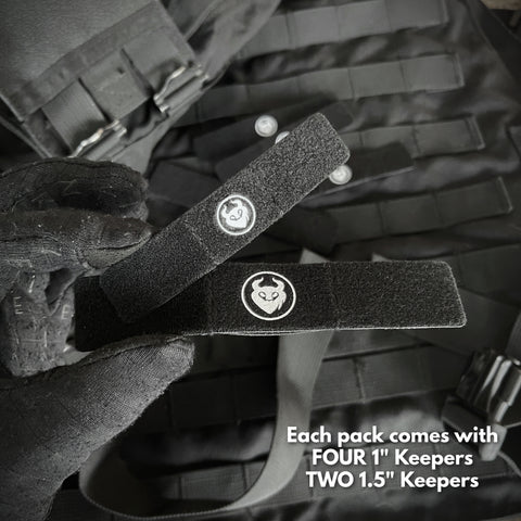 Militaur strap keepers come in a pack with four 1 inch keepers and two 1.5 inch keepers